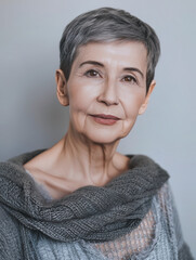 Portr&auml;t einer reifen Frau zwischen 60 und 70 Jahre alt. KI generiert.