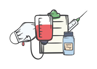 Medical concept. Vector editable illustration of disease prevention, blood transfusion and vaccination