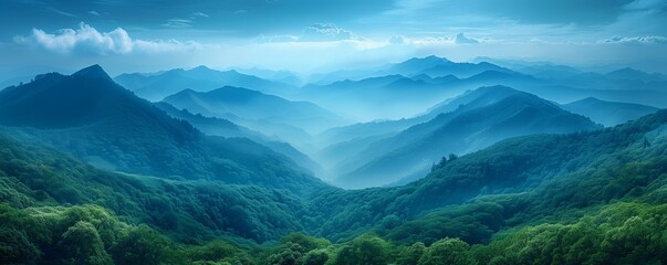 Misty blue mountain range landscape - 796813552