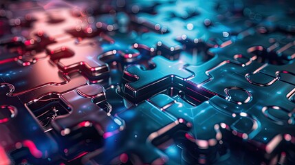 Abstract digital puzzle pieces fitting together to unlock online potential