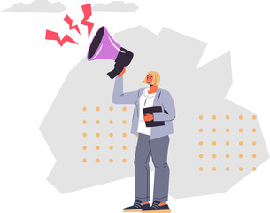 Business announcement concept with woman using megaphone. to enhance messaging and communication strategy. Latest business news and updates and announcement concept.