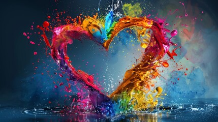 Vibrant Color Splash Heart Horizontal Illustration - Artistic Concept for Love and LGBT Creativity
