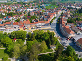 Fototapeta na wymiar Aerial view of Koprivnica town with central square and park, Croatia