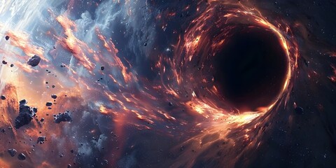Space Traveler Harnessing Energy from a Colossal Black Hole Embodying Ambition and the Boundless Potential of the Cosmos
