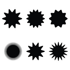 Zig-zag edge sunburst. Badge, label silhouette. Isolated on a white background.  Set of starburst, sunburst badges, labels, stickers. Simple flat style.  Vector illustration. 