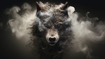 Swirling smoke in to the wolfs head UHD wallpaper - obrazy, fototapety, plakaty