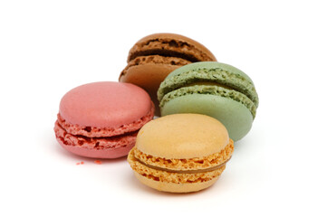 Variations of colorful macaroons isolated on white background	