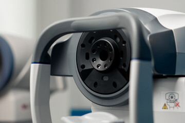 close-up in an ophthalmology clinic machine for checking the focal length of the eyes