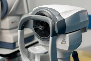 close-up in an ophthalmology clinic machine for checking the focal length of the eyes