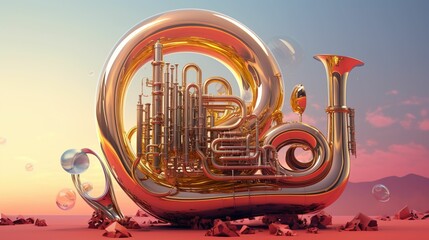 Tuba in the pink background UHD wallpaper