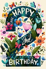 Lush and vibrant floral-themed birthday card for a delightful 2nd birthday filled with nature's beauty.