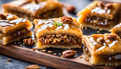 Homemade baklava with nuts and honey syrup
