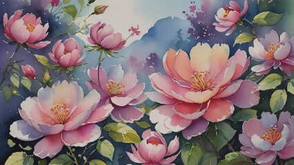 Blossom Floral Watercolor on Fabric Canvas