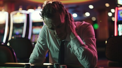 Man contemplating loss at casino table