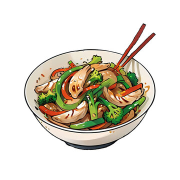 bowl of stir-fry with chopsticks clip art preview