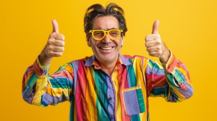 Man Giving Double Thumbs Up - obrazy, fototapety, plakaty