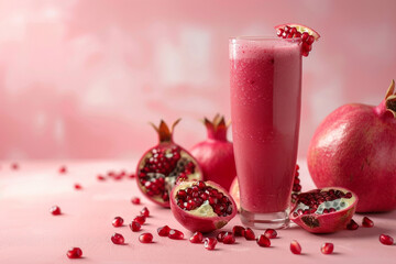 Fresh Pomegranate Smoothie on Pink Background