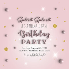 3d splish splash birthday invitation template, three-dimensional vector design illustration	