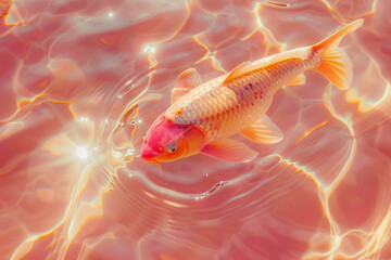 Golden Koi Fish Swimming in Warm Hued Waters