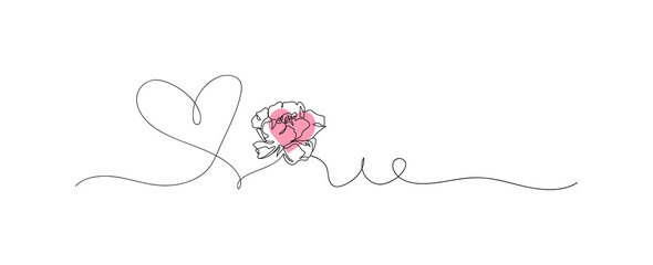 Heart flowers continuous line art, love outline design for mother day, valentine, hand drawing heart sketch vector illustration