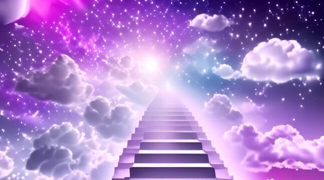 Stairs to Heaven and angelic Realm, Cosmic starry galaxy fantasy background