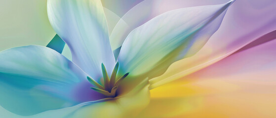 Digitally enhanced, close-up image of a flower bloom with soft, flowing pastel colors creating a tranquil and ethereal visual for creative or wellness-related backgrounds