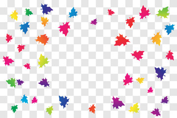 Colorful Many Falling Maple Leaves isolated On Transparent Background. Autumn. Vector Illustration. Spring Banner. Wallpaper