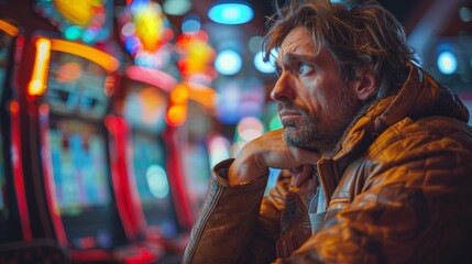 Obraz premium Contemplative man in neon lights