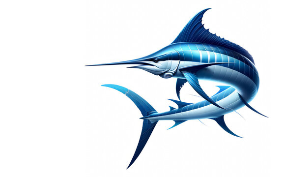 Detailed 3D Representation of Atlantic Blue Marlin, Atlantic Blue Marlin 3D Rendering: Detailed Illustration, Stylized 3D Illustration of Wide Format Marlin
