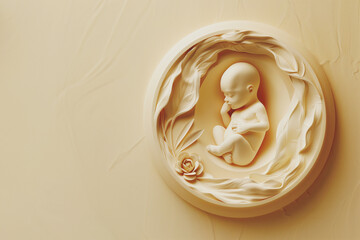human embryo in beige plasticines isolated in beige background. banner, poster, web