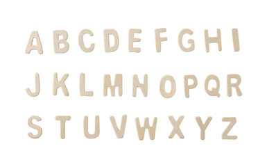 wooden letters of the English alphabet on a white background close-up