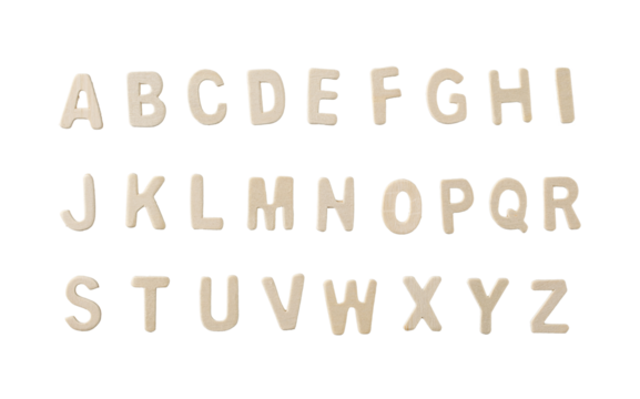 wooden letters of the English alphabet on a white background close-up