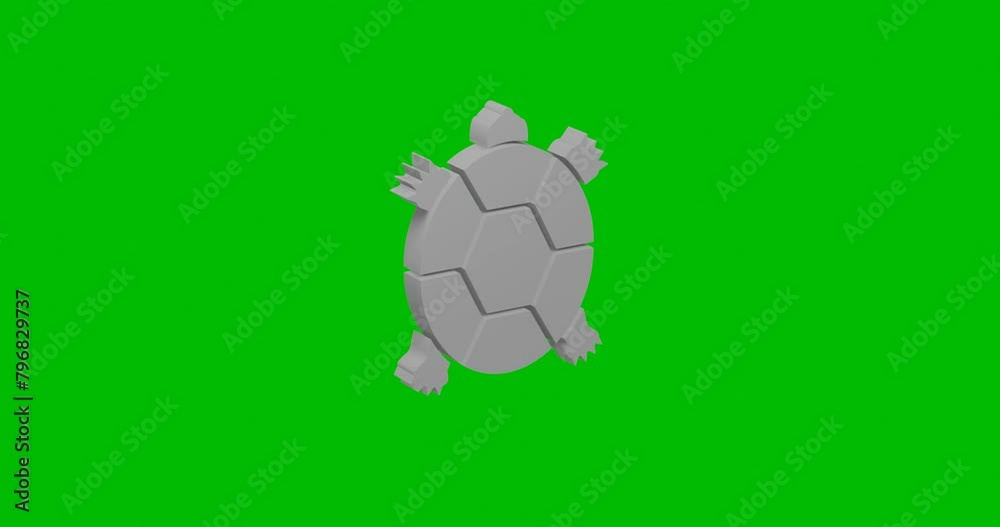 Poster animation of rotation of a white turtle symbol with shadow. simple and complex rotation. seamless lo