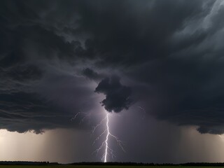 Lightning in the sky during a thunderstorm with dark clouds