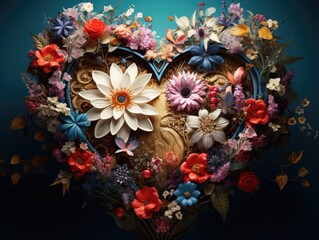 a picture heart made of flowers, AI Generative