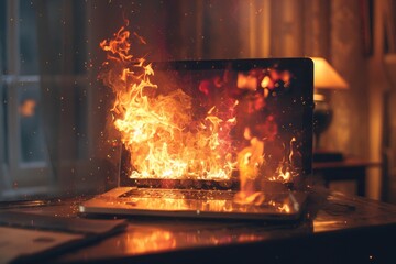 Endless operation leads a laptop to ignite, engulfed in flames from tireless use