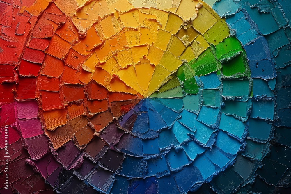 Poster the image showcases a vibrant spectrum of colors arranged in a circular pattern with a thick texture