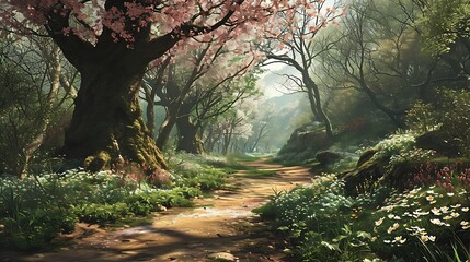 A Forest Alive with Vibrant Spring Colors and Flourishing Wildlife: A Symphony of Renewal and Growth





