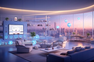 Fototapeta premium Photo of a smart living room architecture furniture building.