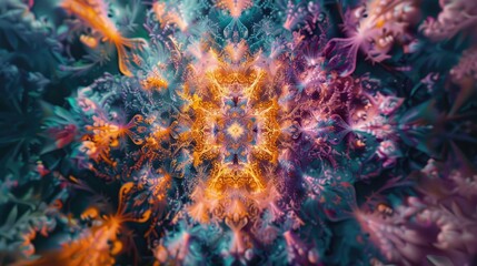 Abstract fractal kaleidoscopic visions, with shifting shapes and colors