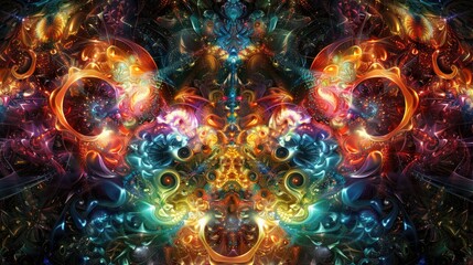 Abstract fractal kaleidoscopic visions, with shifting shapes and colors