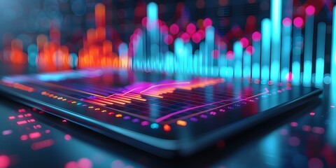 Vibrant 3D Financial Graph on Digital Tablet Screen Showcasing Positive Investment Returns and Economic Growth