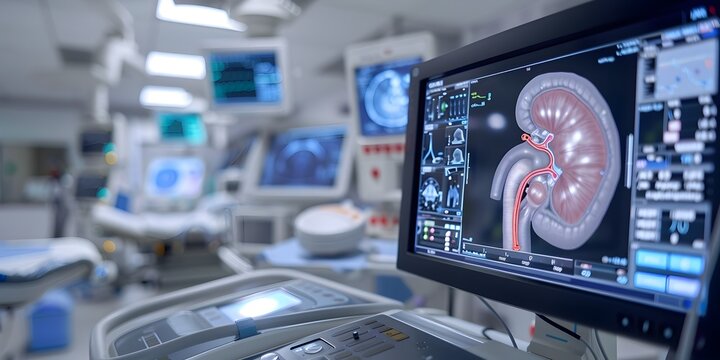Advanced Ultrasound Machine Providing Live Digital Feed of Kidney s Condition on High Tech Medical Monitor