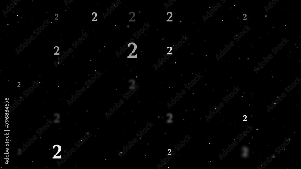 Poster template animation of evenly spaced number two symbols of different sizes and opacity. animation of 