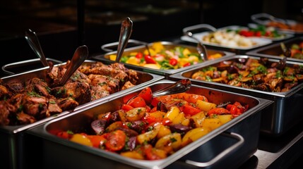 Catering buffet food. Delicious colorful meat and vegetable dishes.