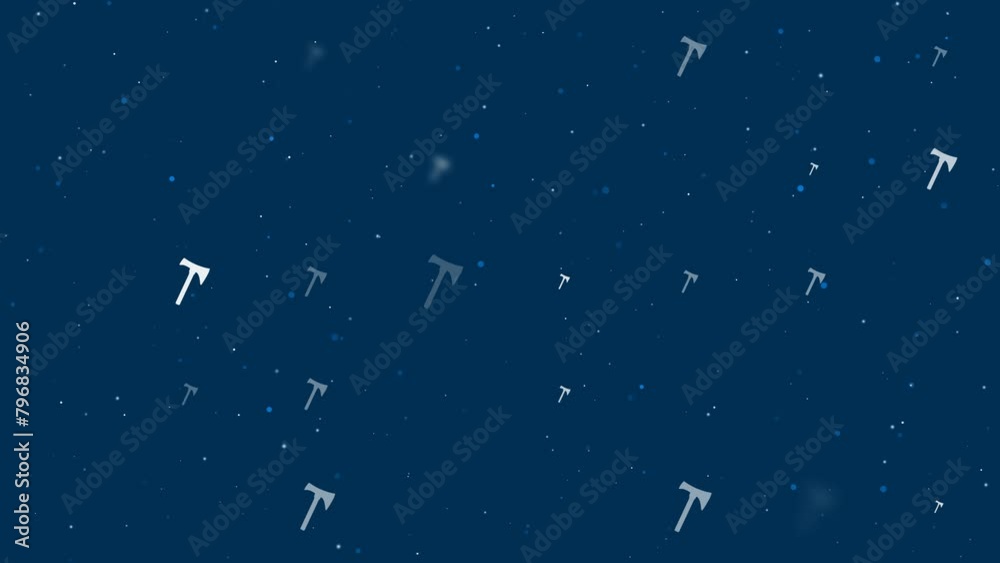 Poster template animation of evenly spaced axe symbols of different sizes and opacity. animation of transpa