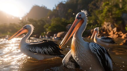 A Flock of Pelicans Gliding Gracefully Above Coastal Waters: Observing the Elegant Synchronization of Bird Migration


