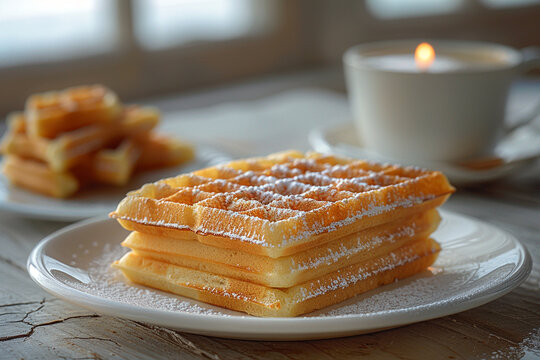 Cozy Breakfast with Waffles and Coffee