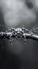 Monochromatic Contortionist:Agile Spider Spinning Intricate Web Between Swaying Branches