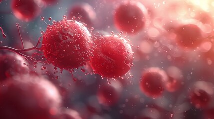 3d render of red blood cells with light bokeh background